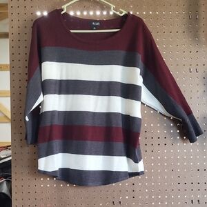 croft & barrow Burgundy, Gray and White Striped Sweater